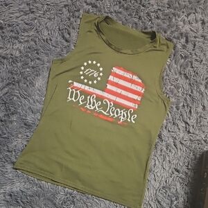Olive Green Sleeveless Graphic Top